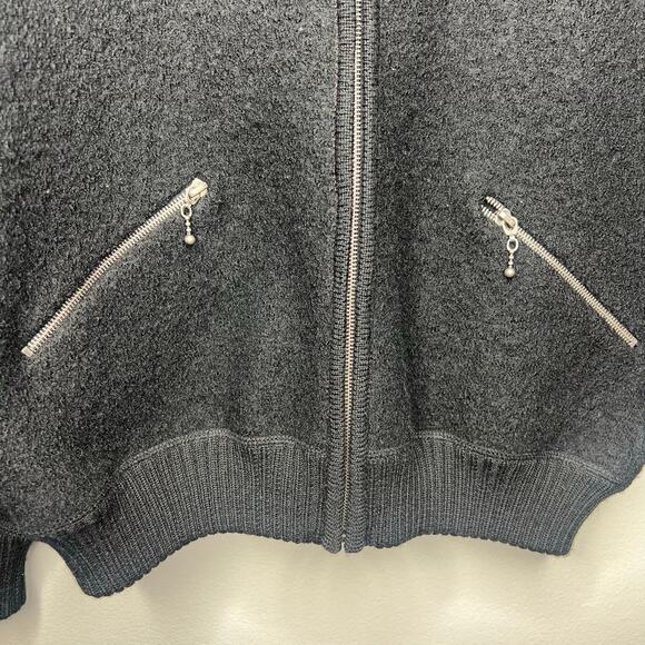 Vintage Black Boucle Wool Bomber Jacket Full Zip Womens Small Pockets Streetwear - Picture 4 of 11